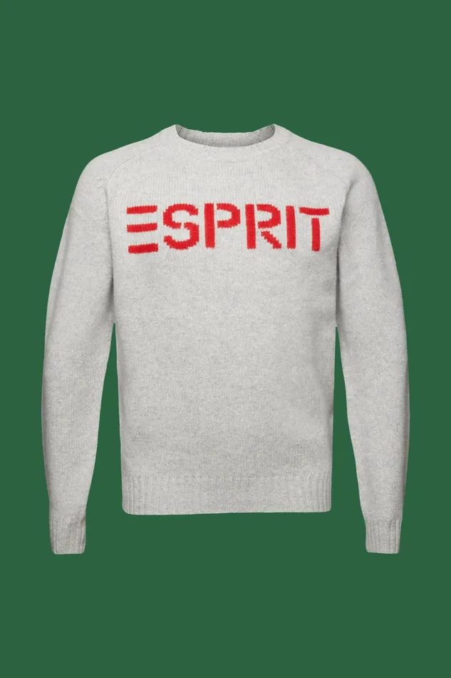 Sweaters Men Esprit Wool Cashmere Logo Sweater Light Grey