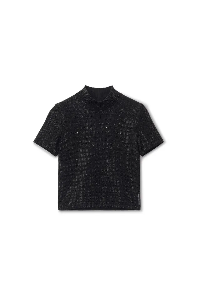 Sweaters Women Alexander Wang Crystal Hotfix Mock Neck Top