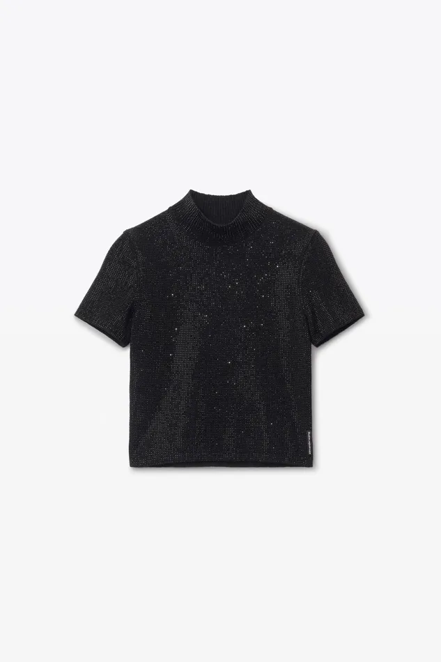 Sweaters Women Alexander Wang Crystal Hotfix Mock Neck Top