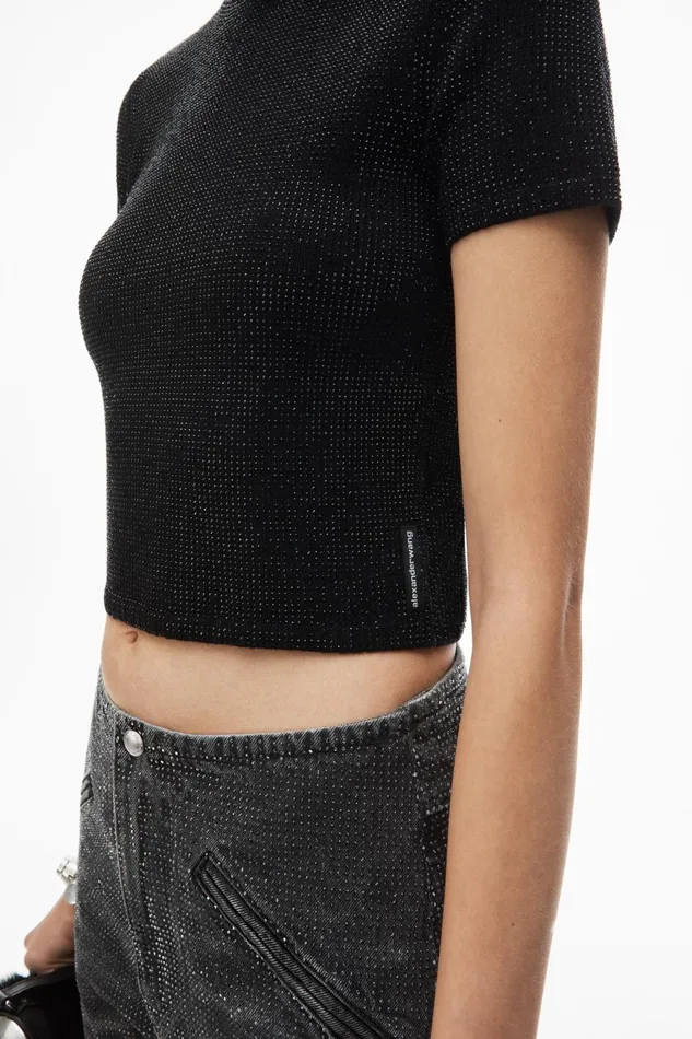 Sweaters Women Alexander Wang Crystal Hotfix Mock Neck Top