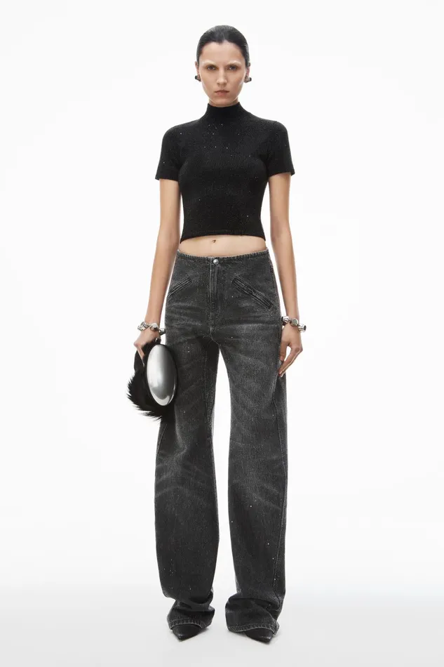 Sweaters Women Alexander Wang Crystal Hotfix Mock Neck Top