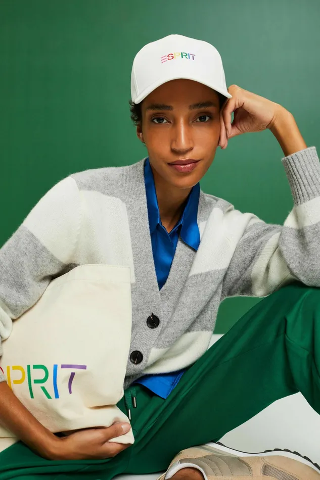 Sweaters Women Esprit Cashmere VNeck Rugby Stripe Cardigan Light Grey