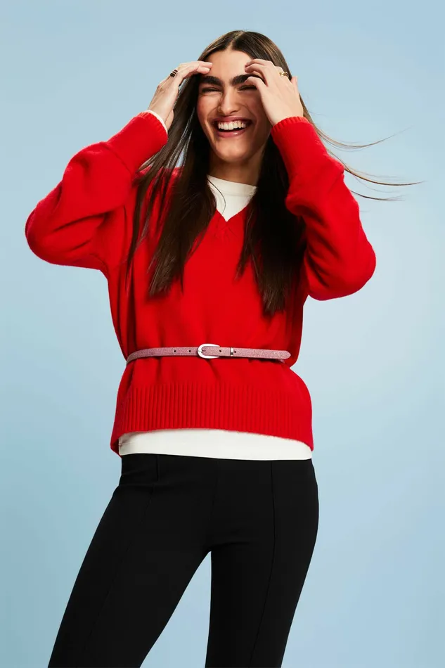 Sweaters Women Esprit Cashmere VNeck Sweater Red