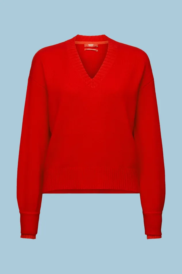 Sweaters Women Esprit Cashmere VNeck Sweater Red