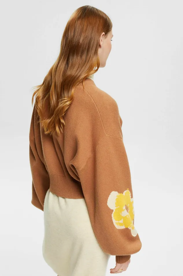 Sweaters Women Esprit Floral Jacquard Knit Cardigan Toffee