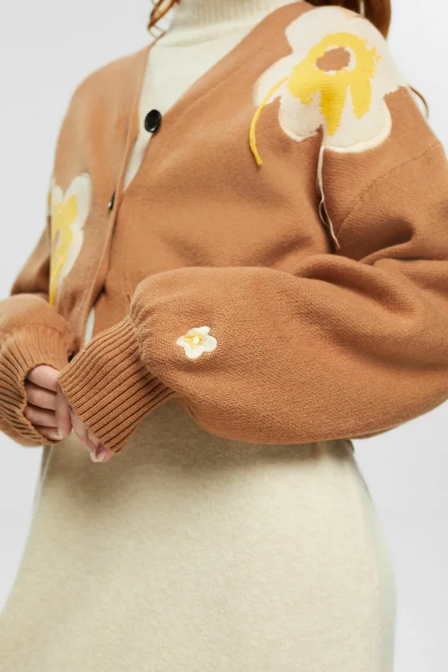 Sweaters Women Esprit Floral Jacquard Knit Cardigan Toffee