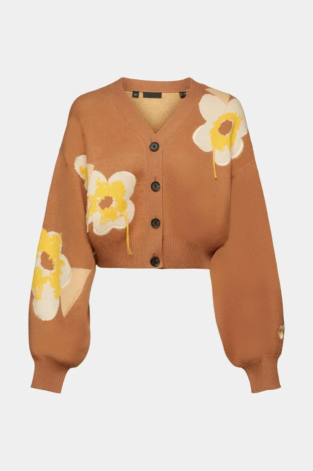 Sweaters Women Esprit Floral Jacquard Knit Cardigan Toffee
