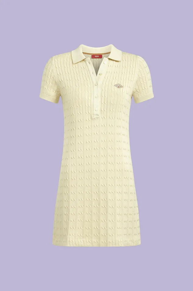 Sweaters Women Esprit Organic Cotton Cable Knit Polo Mini Dress Beige