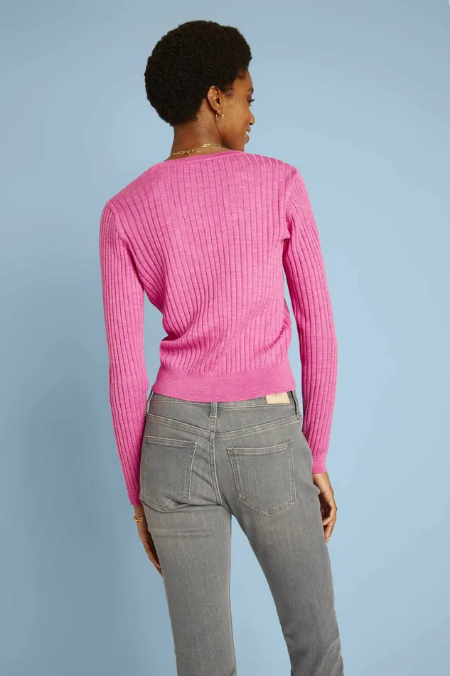 Sweaters Women Esprit RibKnit Merino Wool Cardigan Pink Fuchsia 5