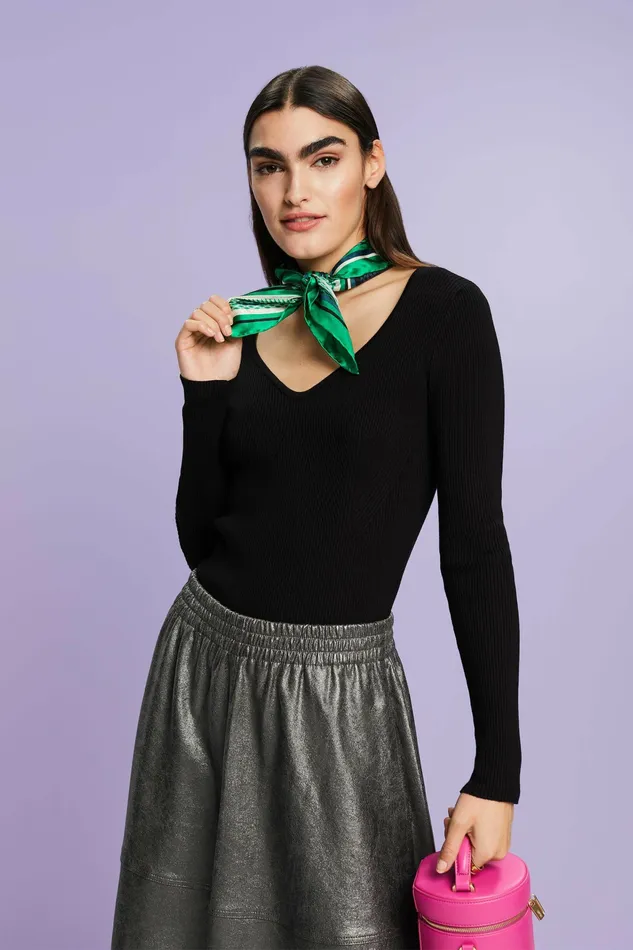 Sweaters Women Esprit RibKnit VNeck Sweater Black
