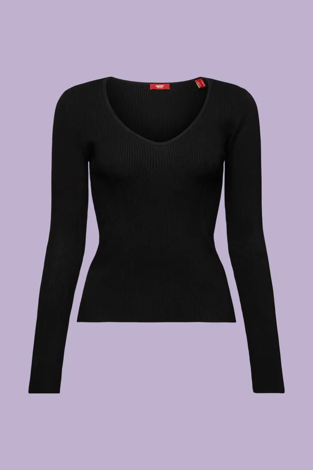 Sweaters Women Esprit RibKnit VNeck Sweater Black