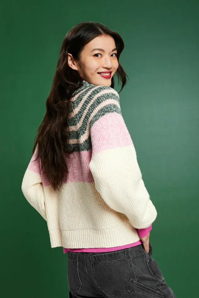 Sweaters Women Esprit Striped RibKnit Turtleneck Sweater Ice