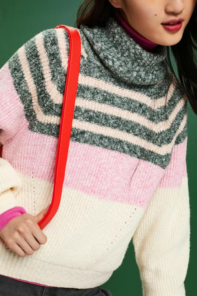 Sweaters Women Esprit Striped RibKnit Turtleneck Sweater Ice