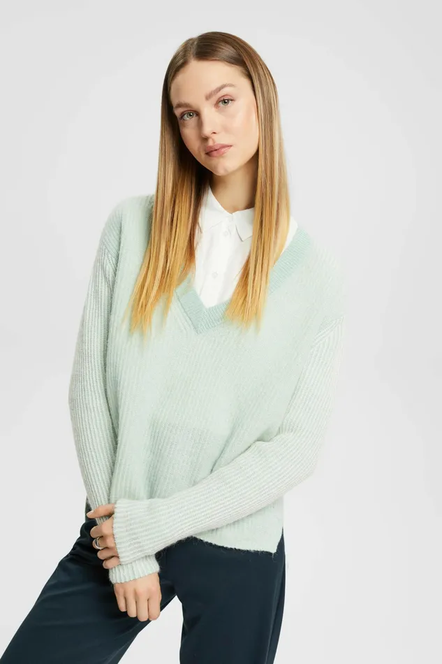 Sweaters Women Esprit TwoTone Jumper With Alpaca Light Aqua Green