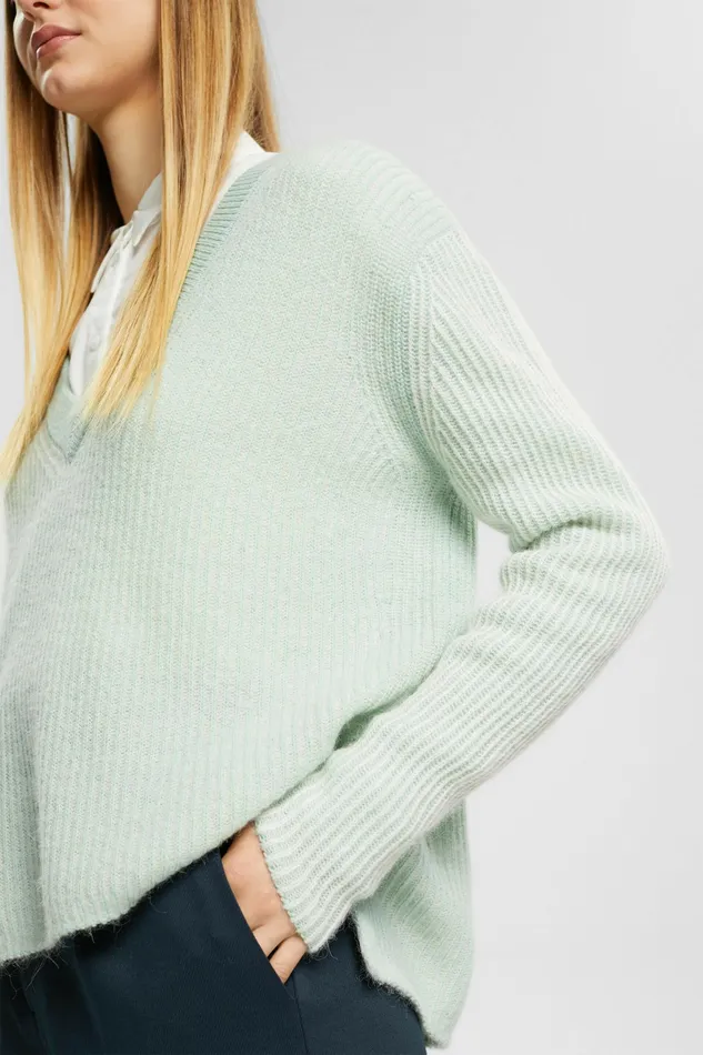 Sweaters Women Esprit TwoTone Jumper With Alpaca Light Aqua Green