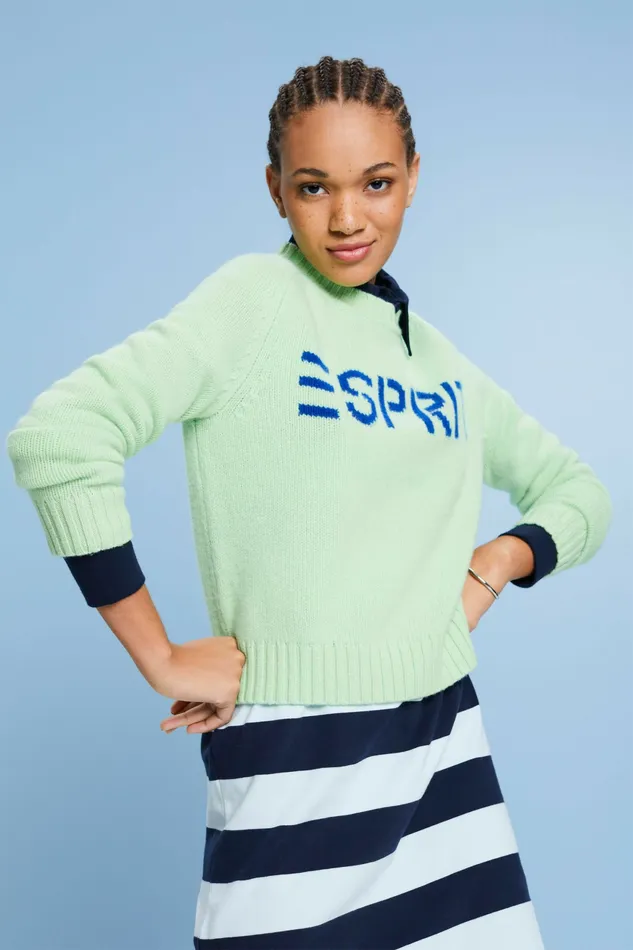 Sweaters Women Esprit Wool Cashmere Logo Sweater Light Green