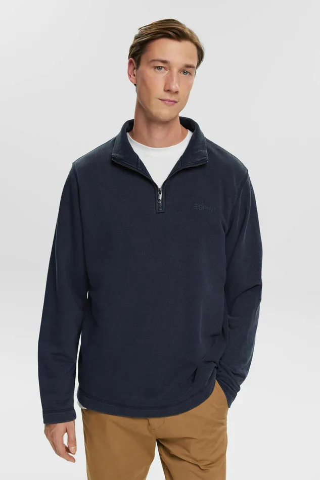 Sweatshirts Hoodies Men Esprit Logo Embroidered Half Zip Sweatshirt Navy