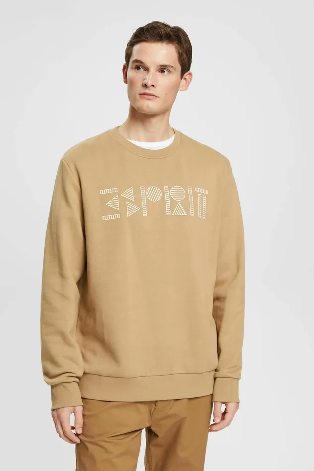 Sweatshirts Hoodies Men Esprit Logo Print Crewneck Sweatshirt Khaki Beige