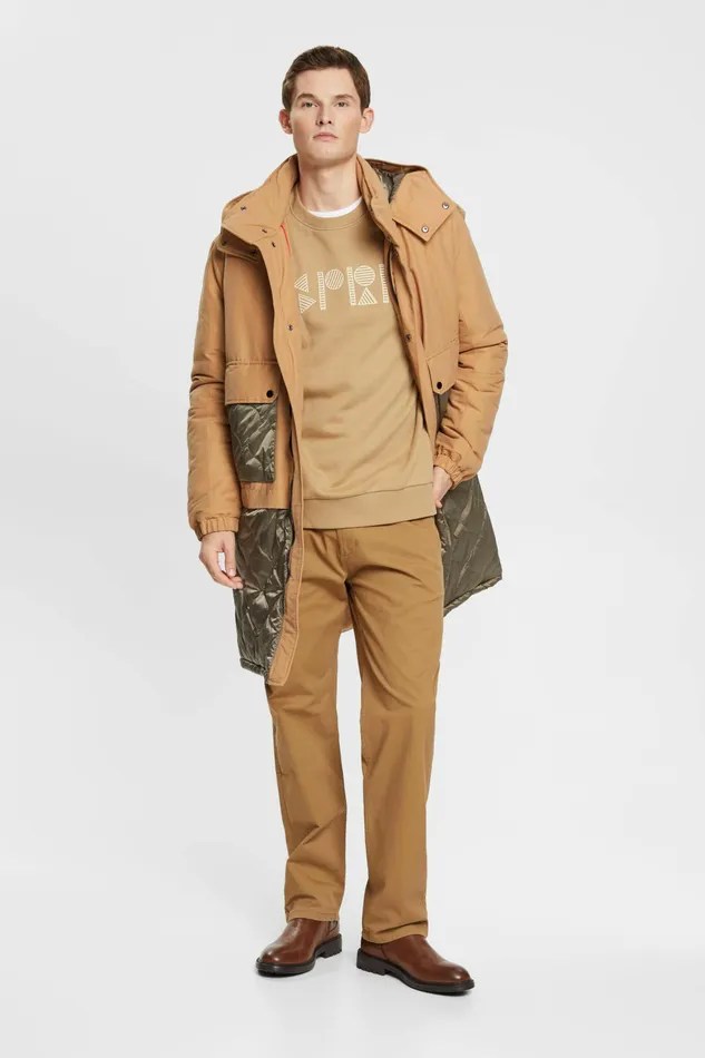 Sweatshirts Hoodies Men Esprit Logo Print Crewneck Sweatshirt Khaki Beige