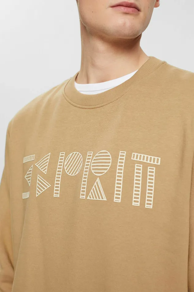 Sweatshirts Hoodies Men Esprit Logo Print Crewneck Sweatshirt Khaki Beige