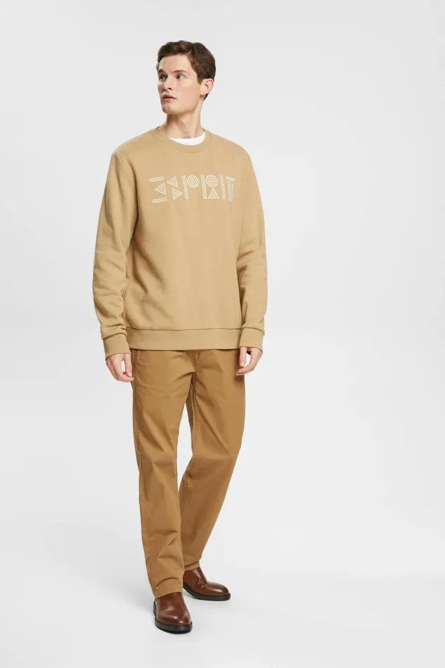 Sweatshirts Hoodies Men Esprit Logo Print Crewneck Sweatshirt Khaki Beige