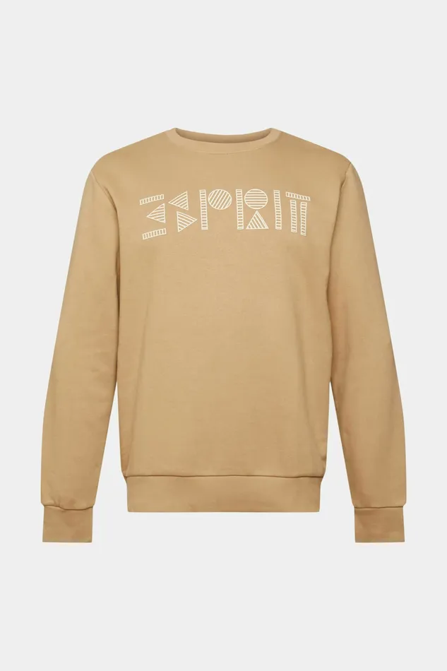 Sweatshirts Hoodies Men Esprit Logo Print Crewneck Sweatshirt Khaki Beige