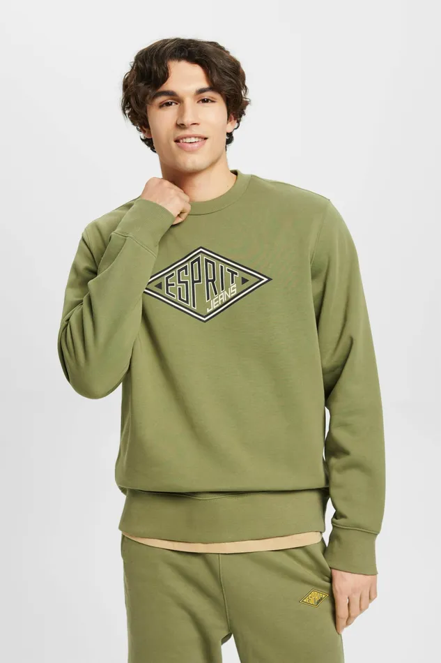 Sweatshirts Hoodies Men Esprit Logo Print Crewneck Sweatshirt Olive