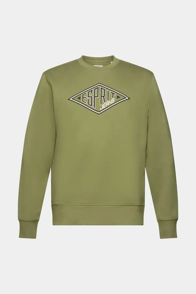 Sweatshirts Hoodies Men Esprit Logo Print Crewneck Sweatshirt Olive