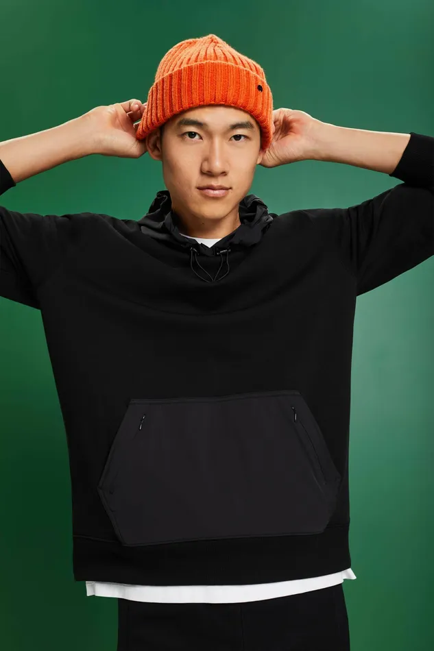Sweatshirts Hoodies Men Esprit Nylon Paneled Hoodie Black
