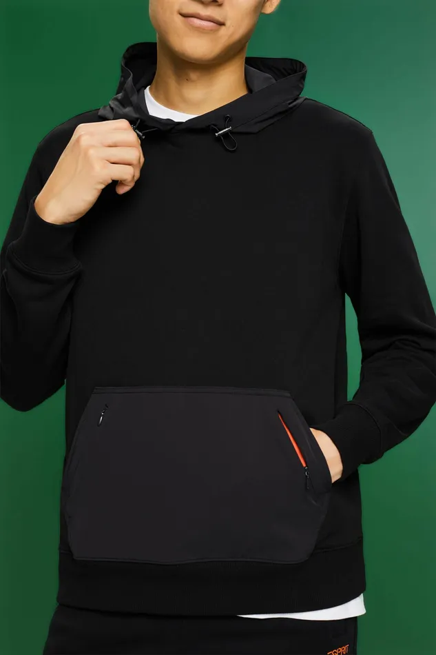 Sweatshirts Hoodies Men Esprit Nylon Paneled Hoodie Black