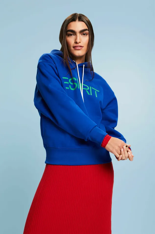 Sweatshirts Hoodies Men Esprit Unisex Logo Fleece Hoodie Bright Blue