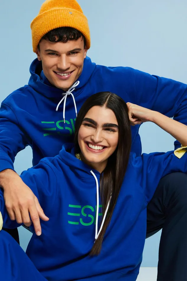 Sweatshirts Hoodies Men Esprit Unisex Logo Fleece Hoodie Bright Blue