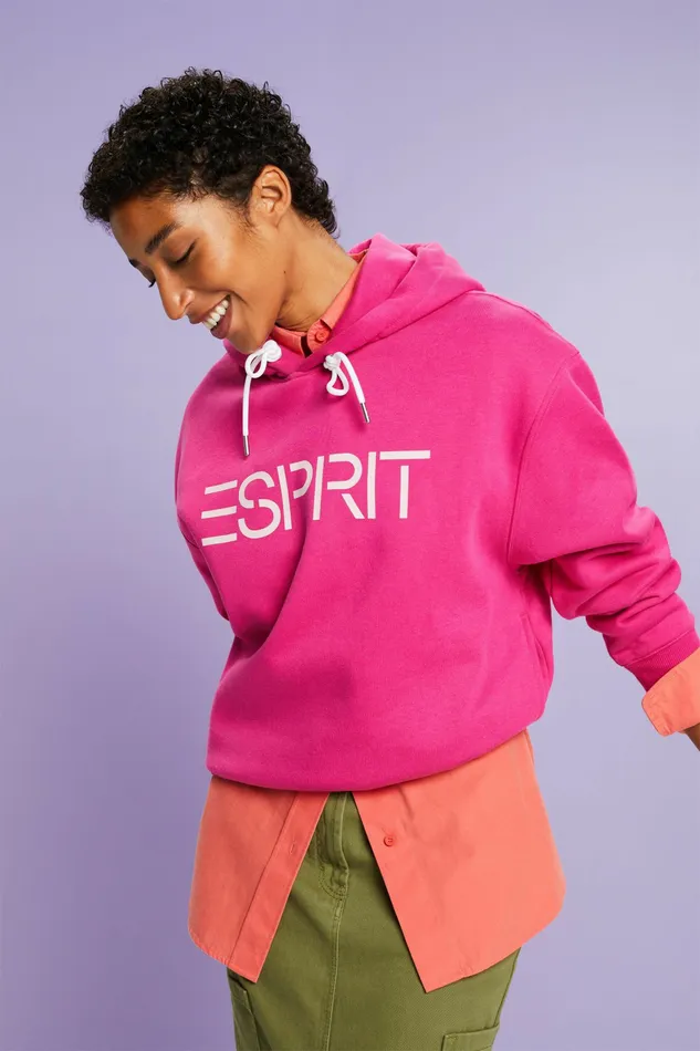 Sweatshirts Hoodies Men Esprit Unisex Logo Fleece Hoodie Pink Fuchsia