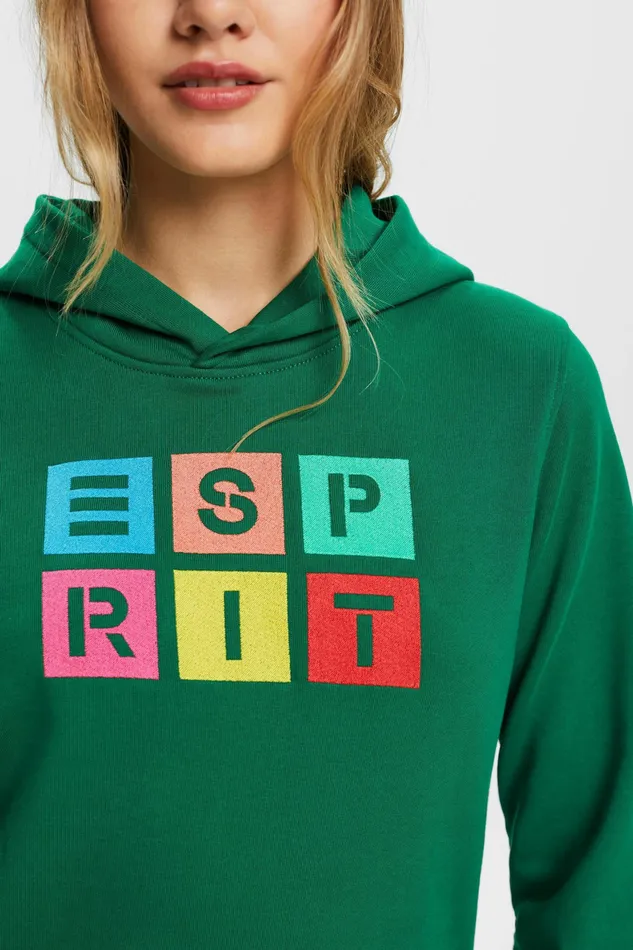 Sweatshirts Hoodies Women Esprit Organic Cotton Embroidered Logo Hoodie Dark Green