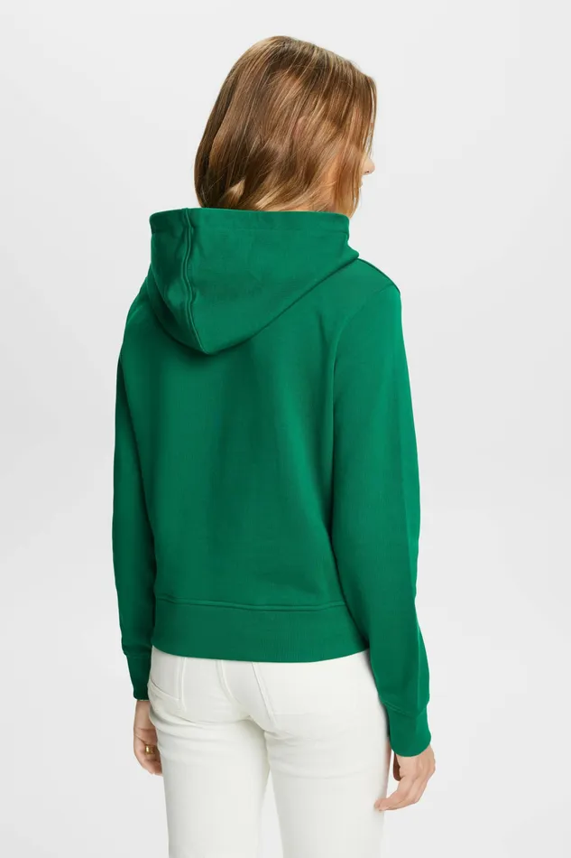 Sweatshirts Hoodies Women Esprit Organic Cotton Embroidered Logo Hoodie Dark Green