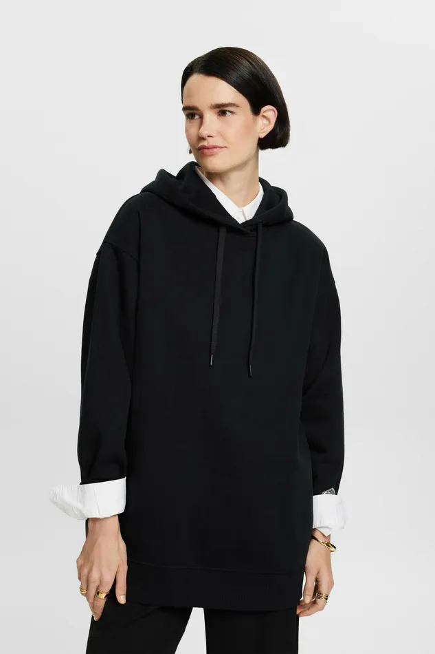 Sweatshirts Hoodies Women Esprit Oversized CottonFleece Hoodie Black