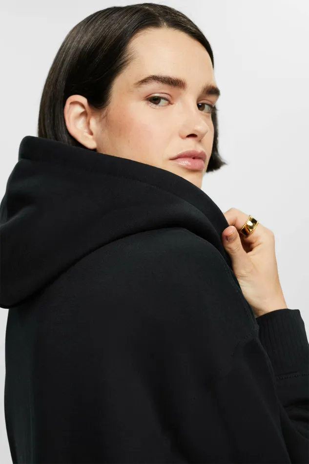 Sweatshirts Hoodies Women Esprit Oversized CottonFleece Hoodie Black