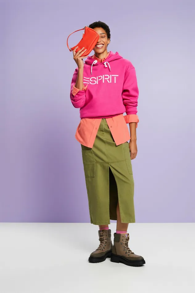 Sweatshirts Hoodies Women Esprit Unisex Logo Fleece Hoodie Pink Fuchsia