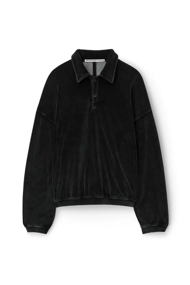 Sweatshirts Men Alexander Wang Articulated Polo Shirt In Velour With Embossed Logo