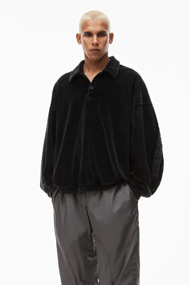Sweatshirts Men Alexander Wang Articulated Polo Shirt In Velour With Embossed Logo