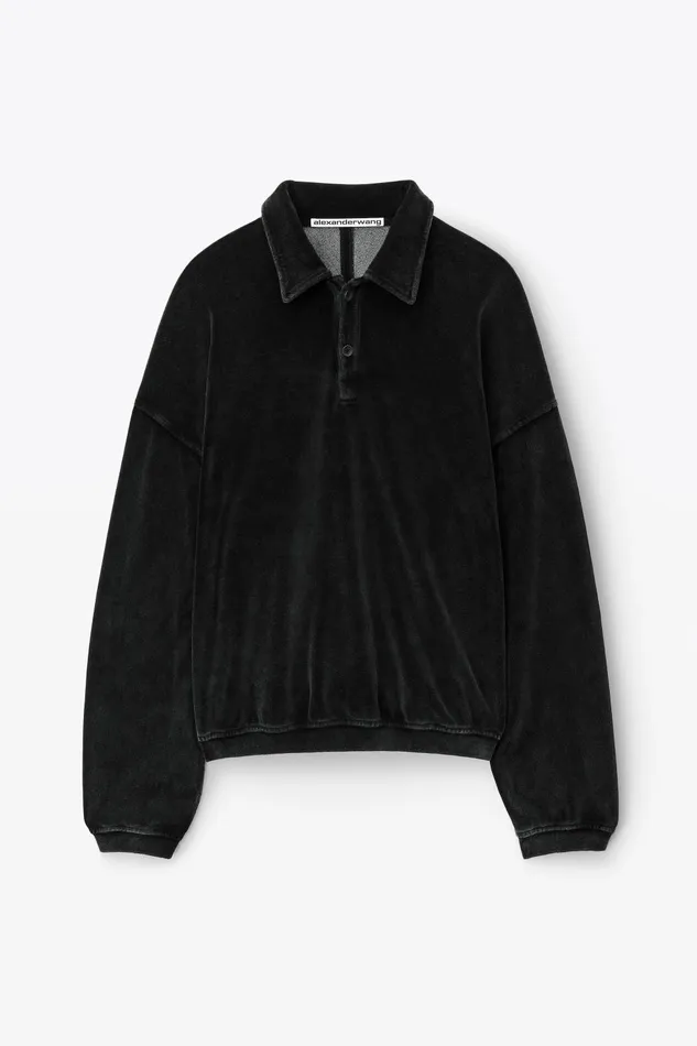 Sweatshirts Men Alexander Wang Articulated Polo Shirt In Velour With Embossed Logo