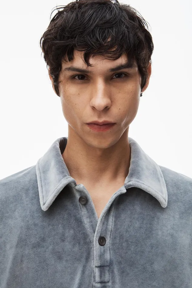 Sweatshirts Men Alexander Wang Articulated Polo Shirt In Velour With Embossed Logo