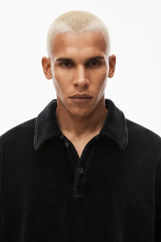 Sweatshirts Men Alexander Wang Articulated Polo Shirt In Velour With Embossed Logo