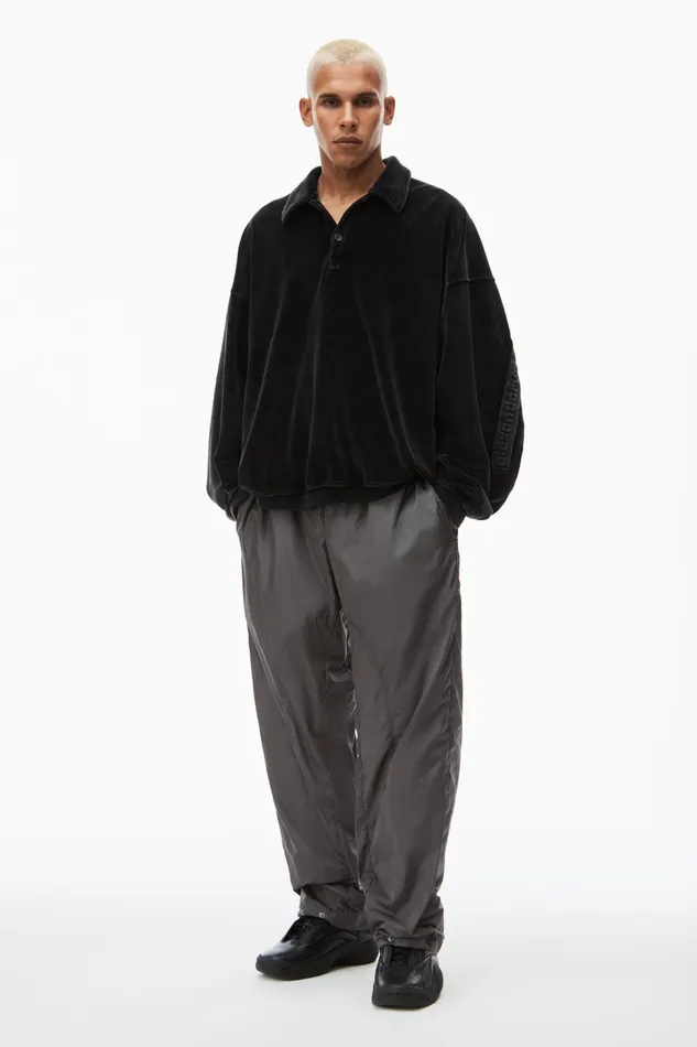 Sweatshirts Men Alexander Wang Articulated Polo Shirt In Velour With Embossed Logo