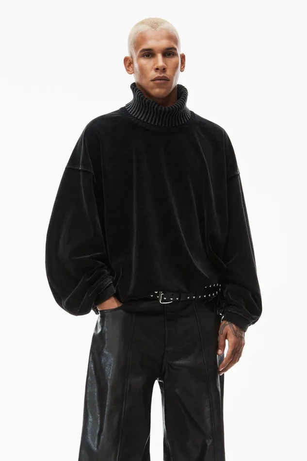 Sweatshirts Men Alexander Wang Rib Trim Turtleneck In Velour