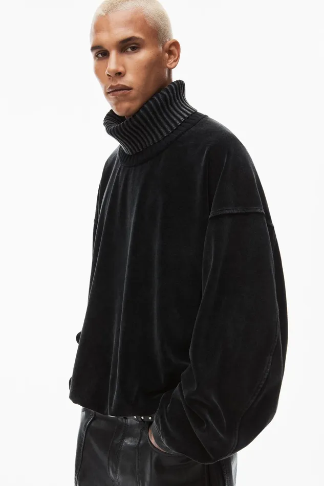Sweatshirts Men Alexander Wang Rib Trim Turtleneck In Velour