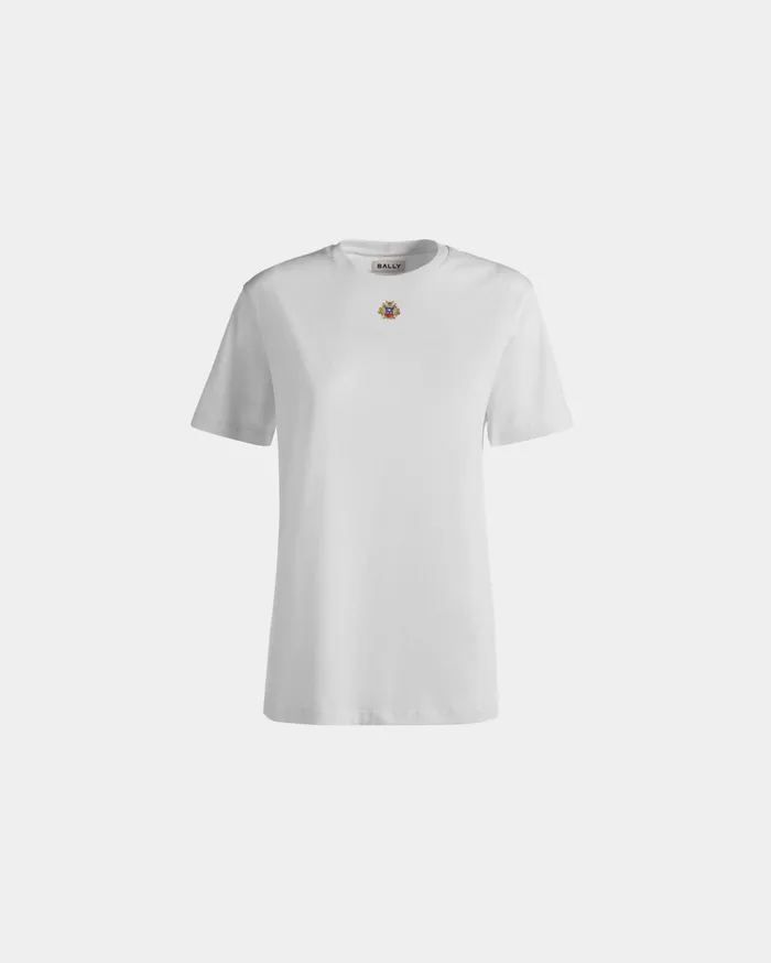 TShirt With Bally Crest Logo In White Cotton Women Bally Shirts and TShirts