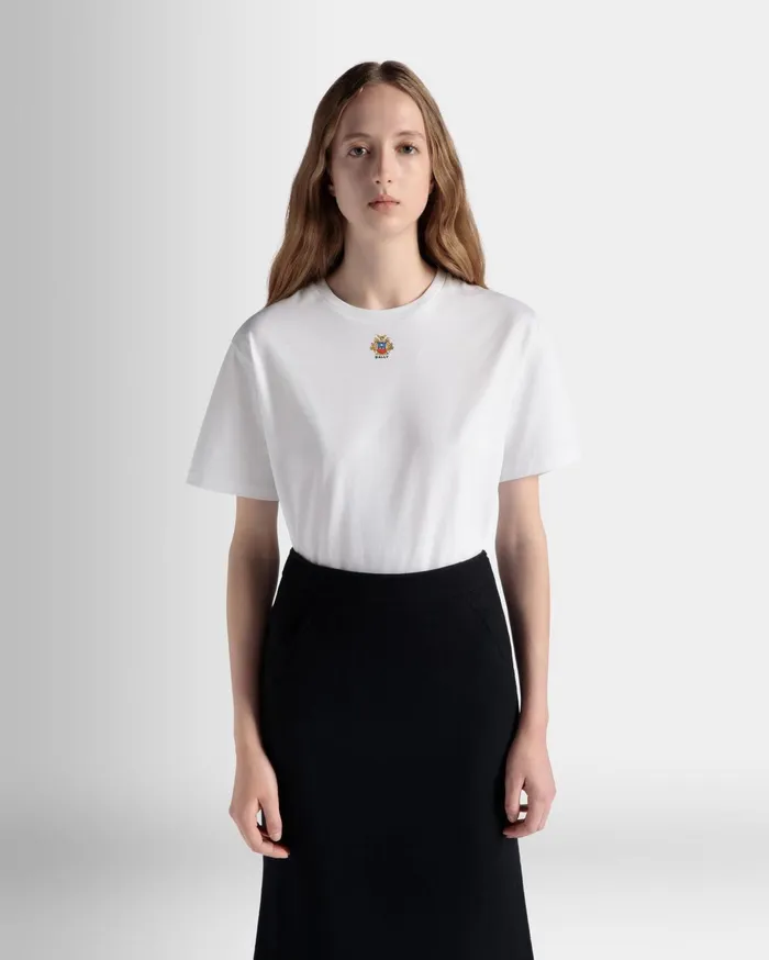 TShirt With Bally Crest Logo In White Cotton Women Bally Shirts and TShirts