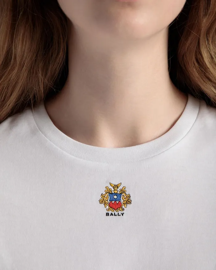 TShirt With Bally Crest Logo In White Cotton Women Bally Shirts and TShirts