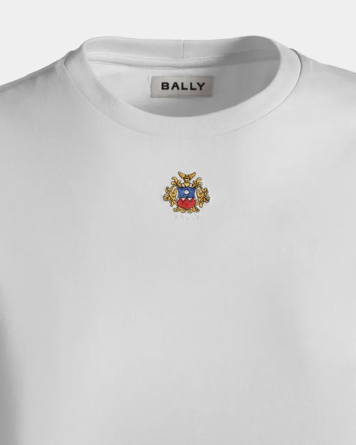 TShirt With Bally Crest Logo In White Cotton Women Bally Shirts and TShirts